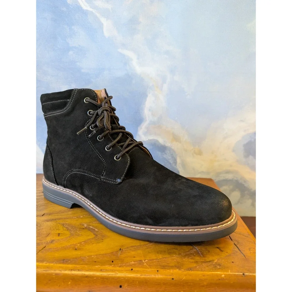NEW! Florsheim 10W Norwalk Plain Toe Lace Up/Side Zip Black Milled Nubuck...